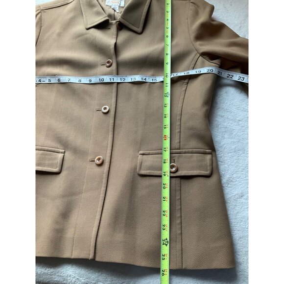 VTG Talbots Medium P Suit Set jacket and pants Wide Leg Wool Stretch Tan Beige - Picture 15 of 16